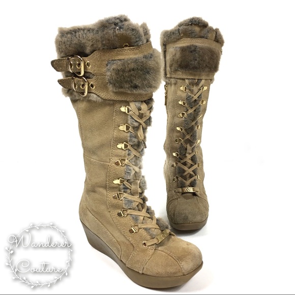 Report Shoes - Report Faux Fur Wedge Suede Winter Boots